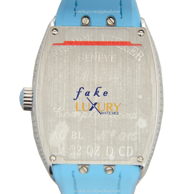 Franck Muller V 32 QZ D CD AC.BL Quartz Stainless Steel Diamond Bezel Replica Watch, Silver Dial - Image 3