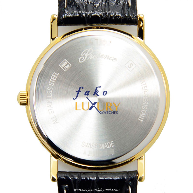 Longines L4.720.2.11.2 Replica Watch, Quartz, White Dial, PVD Gold Case, Black Leather Strap - Image 3