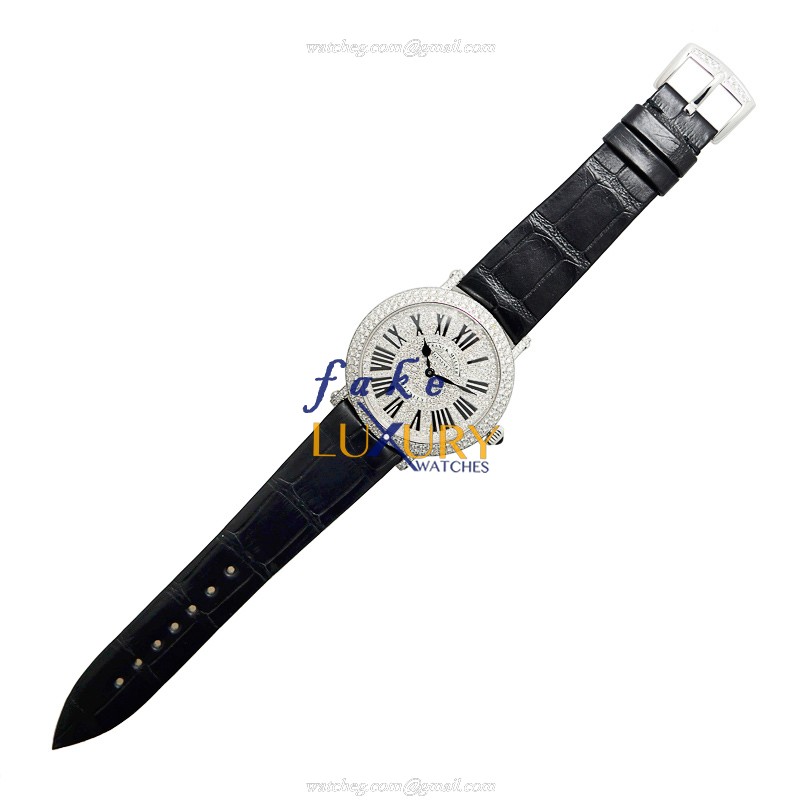 Franck Muller 8038QZRDCDOG Quartz 18kt White Gold Diamond Replica Watch - Round - Black Dial - Image 2