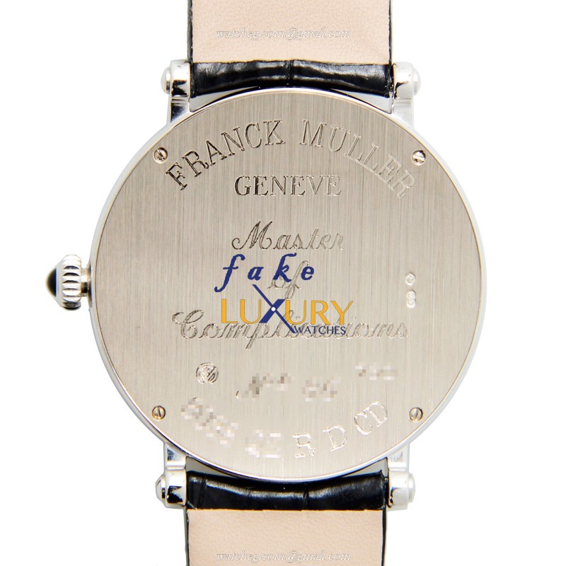 Franck Muller 8038QZRDCDOG Quartz 18kt White Gold Diamond Replica Watch - Round - Black Dial - Image 3