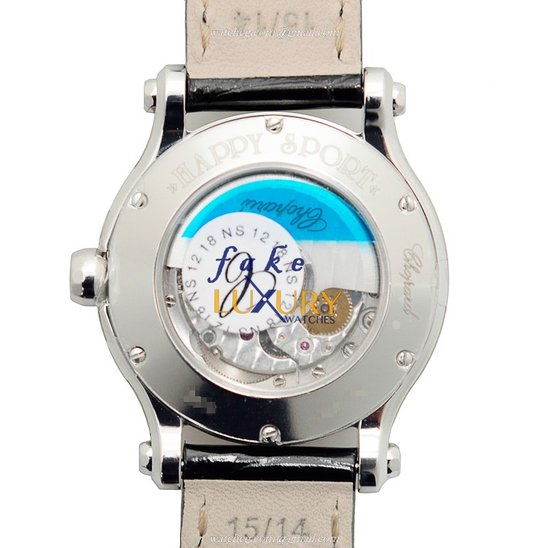 Chopard 278573-3001 Happy Sport Replica Watch, Automatic, Silver Dial, Steel Case, Black Alligator - Image 3