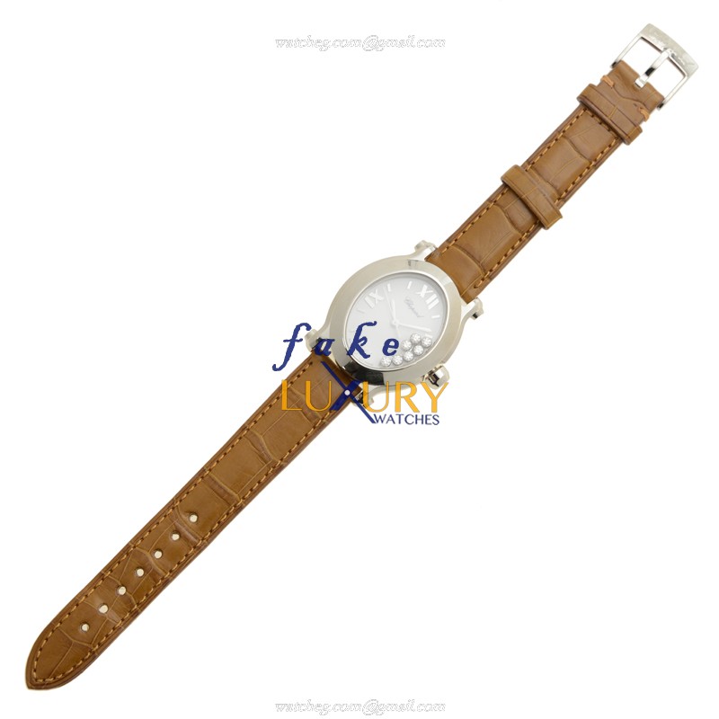 Chopard 278546-3001 Happy Sport Replica Watch Quartz Steel White Dial Brown Alligator Strap - Image 2
