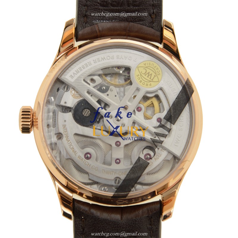 IWC Portuguese IW500701 Automatic 18kt Rose Gold Brown Alligator White Dial Replica Watch - Image 3