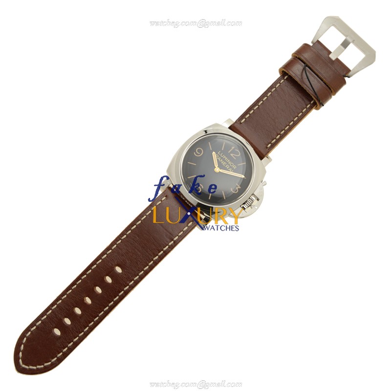Panerai PAM00372 LUMINOR Manual Wind Steel Case Black Dial Replica Watch - 47mm - Brown Cowhide - Image 2