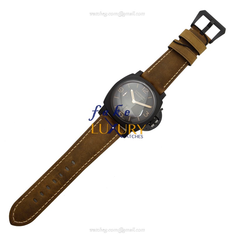 Panerai PAM00375 LUMINOR Composite Manual Wind Replica Watch - Dark Brown Dial & Brown Cowhide Strap - Image 2