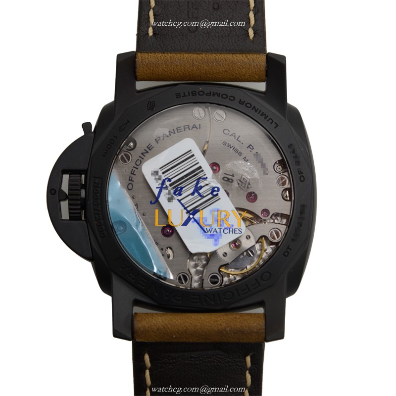 Panerai PAM00375 LUMINOR Composite Manual Wind Replica Watch - Dark Brown Dial & Brown Cowhide Strap - Image 3
