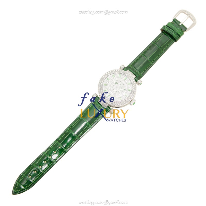 Franck Muller DM 36 D 2R CD OG DOUBLE MYSTERY Auto 18kt White Gold Diamond Replica Watch - Green - Image 2