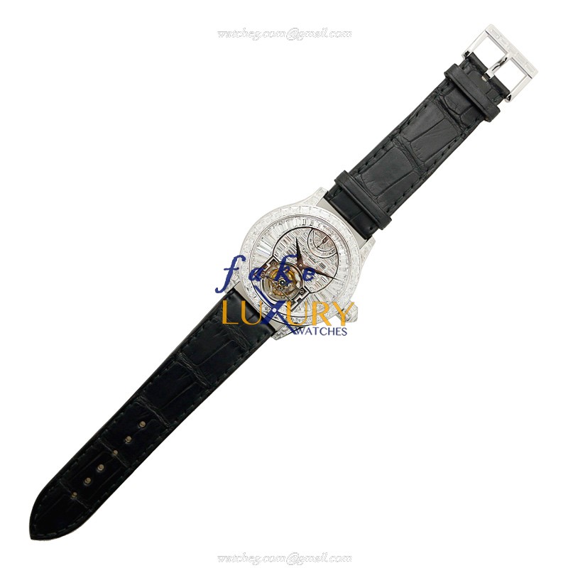Chopard 171933-1001 L.U.C Manual Wind 18kt White Gold Diamond Replica Watch Silver Dial Black - Image 2