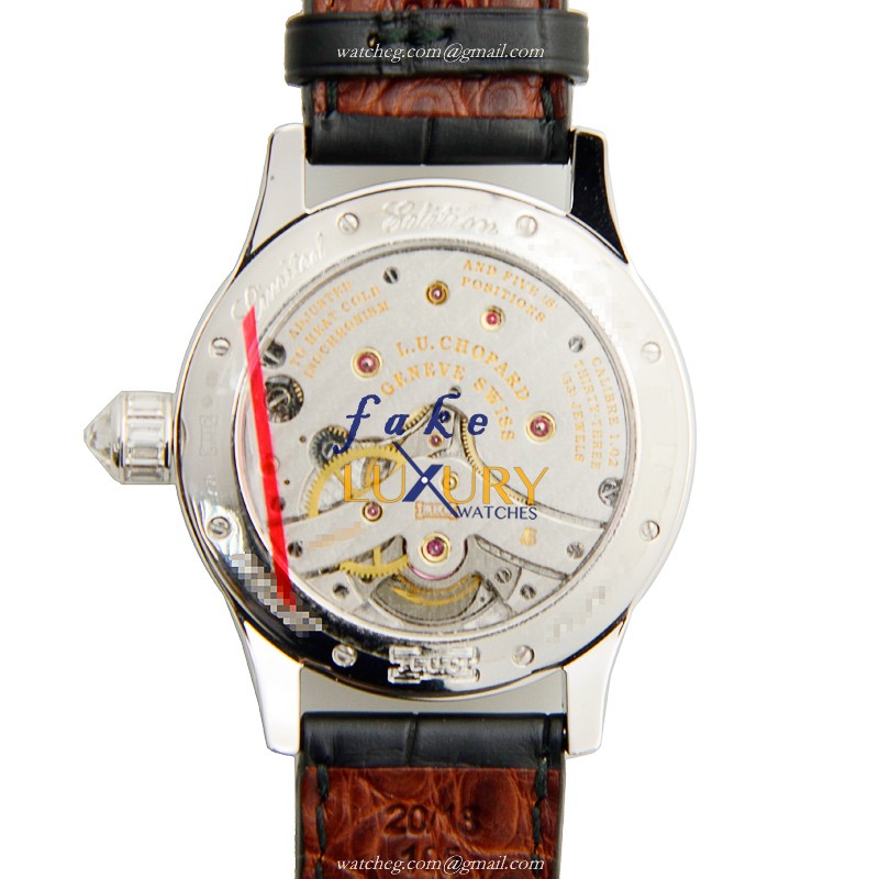 Chopard 171933-1001 L.U.C Manual Wind 18kt White Gold Diamond Replica Watch Silver Dial Black - Image 3
