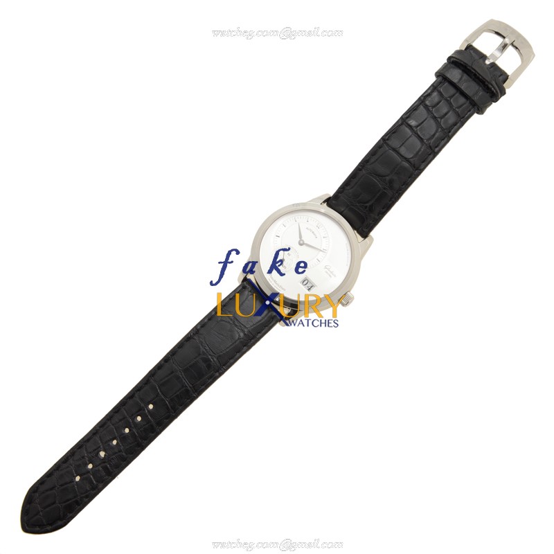 Glashutte 1-90-01-02-02-04 PANO Automatic Replica Watch, Silver Dial, Steel Case, Black Alligator - Image 2