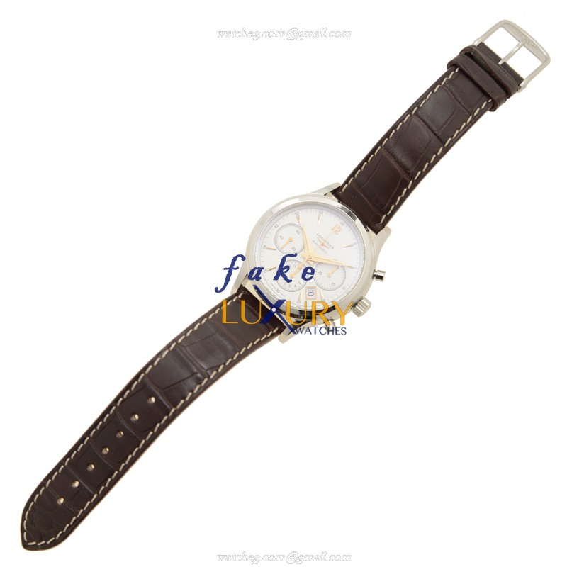 Longines L2.750.4.76.2 Heritage Automatic White Dial Brown Alligator Strap Steel Replica Watch - Image 2
