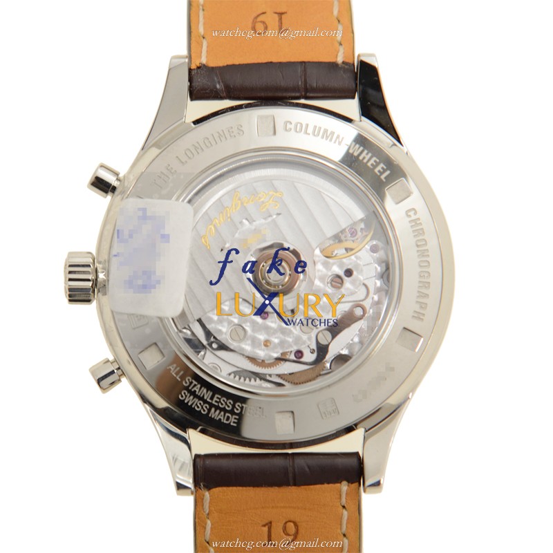 Longines L2.750.4.76.2 Heritage Automatic White Dial Brown Alligator Strap Steel Replica Watch - Image 3