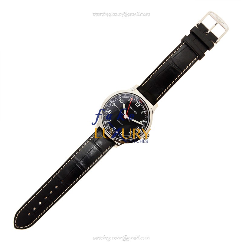 Longines L2.789.4.53.3 Heritage Replica Watch Automatic Black Dial Steel Case Alligator Strap - Image 2