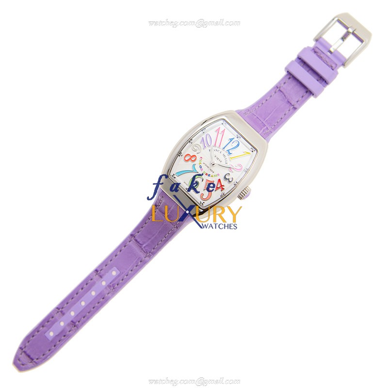 Franck Muller V 32 SC AT FO COL DRM AC.VL Vanguard Automatic Silver Dial Purple Rubber Strap - Image 2
