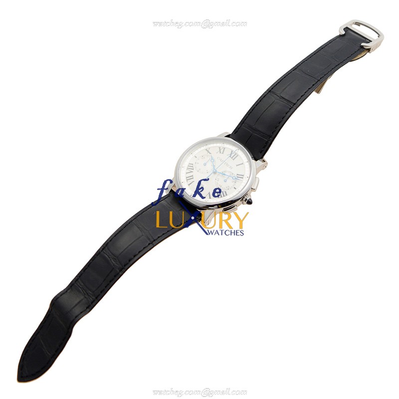 Cartier WSRO0002 ROTONDE DE CARTIER AUTO STEEL WHITE DIAL BLACK ALLIGATOR STRAP Replica Watch - Image 2