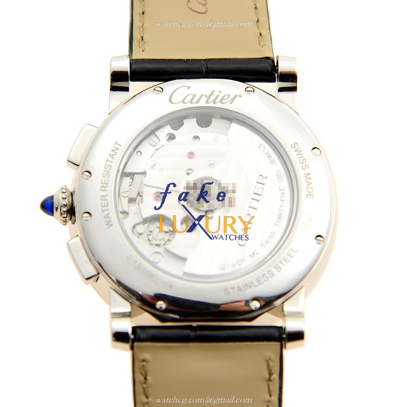 Cartier WSRO0002 ROTONDE DE CARTIER AUTO STEEL WHITE DIAL BLACK ALLIGATOR STRAP Replica Watch - Image 3