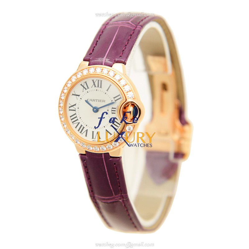 Cartier WJBB0018 BALLON BLEU Quartz 18kt Rose Gold & Diamonds - Silver Dial - Purple Alligator - Image 3
