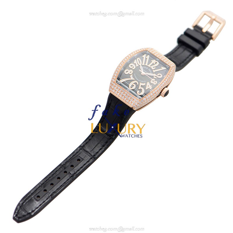 Franck Muller V 32 SC AT FO D 5N.NR Vanguard Replica Watch, 32mm Rose Gold & Diamond Case, Black - Image 2