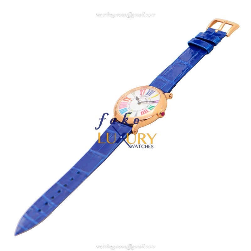 Franck Muller 8035 QZ COL DRM R 5N Color Dreams Quartz 18kt Rose Gold White Dial Blue Alligator - Image 2