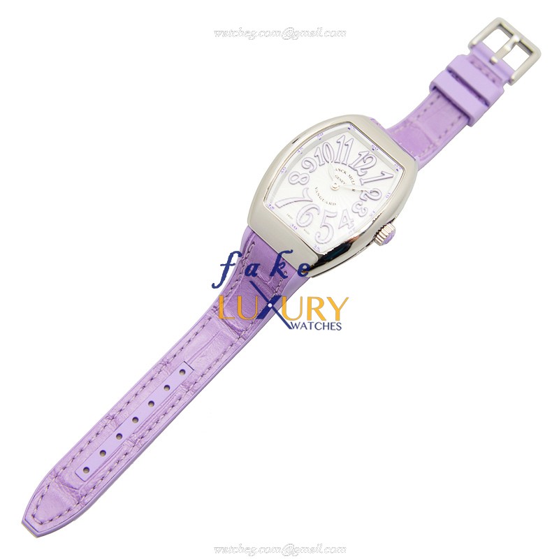 Franck Muller V 35 QZ AC.VL Vanguard Quartz Stainless Steel White Dial Purple Leather Replica Watch - Image 2