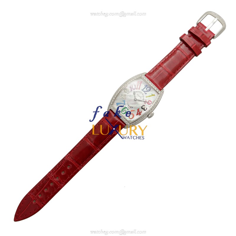 Franck Muller Cintree Curvex 2852 QZ COL DRM MOP D1R CD8 AC Quartz White Dial Red Strap Replica - Image 2