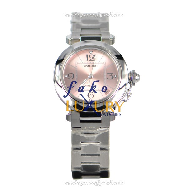 Cartier W31075M7 Pasha De Cartier Auto Stainless Steel Replica Watch, Pink Dial, Swiss Movement - Image 2