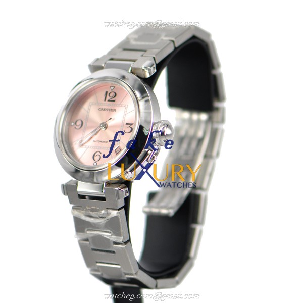 Cartier W31075M7 Pasha De Cartier Auto Stainless Steel Replica Watch, Pink Dial, Swiss Movement - Image 3