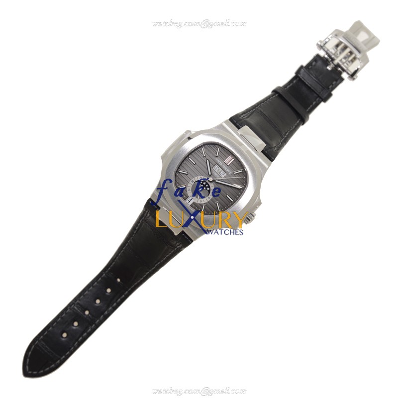 Patek Philippe 5726A-001 Nautilus Replica Watch, Black Dial, Steel Case, Alligator Strap - Image 2