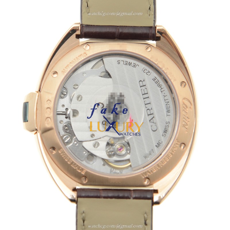 Cartier CLe DE CARTIER WGCL0013 Automatic 18kt Rose Gold White Dial Alligator Strap Replica Watch - Image 3