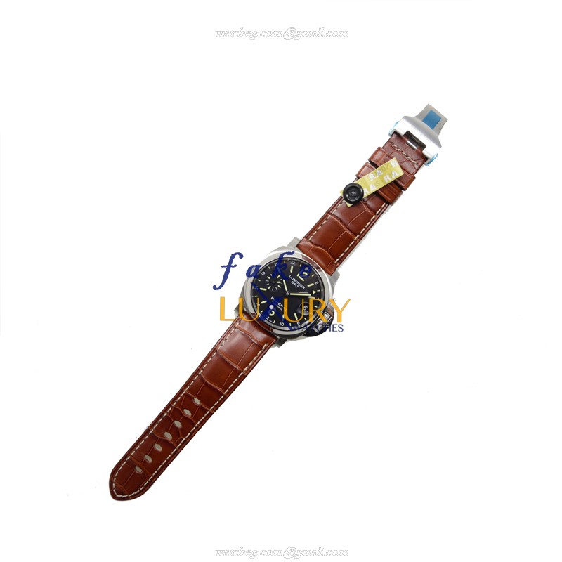 Panerai PAM00244 LUMINOR Automatic Stainless Steel Watch, Replica, Brown Alligator, Black Dial - Image 2