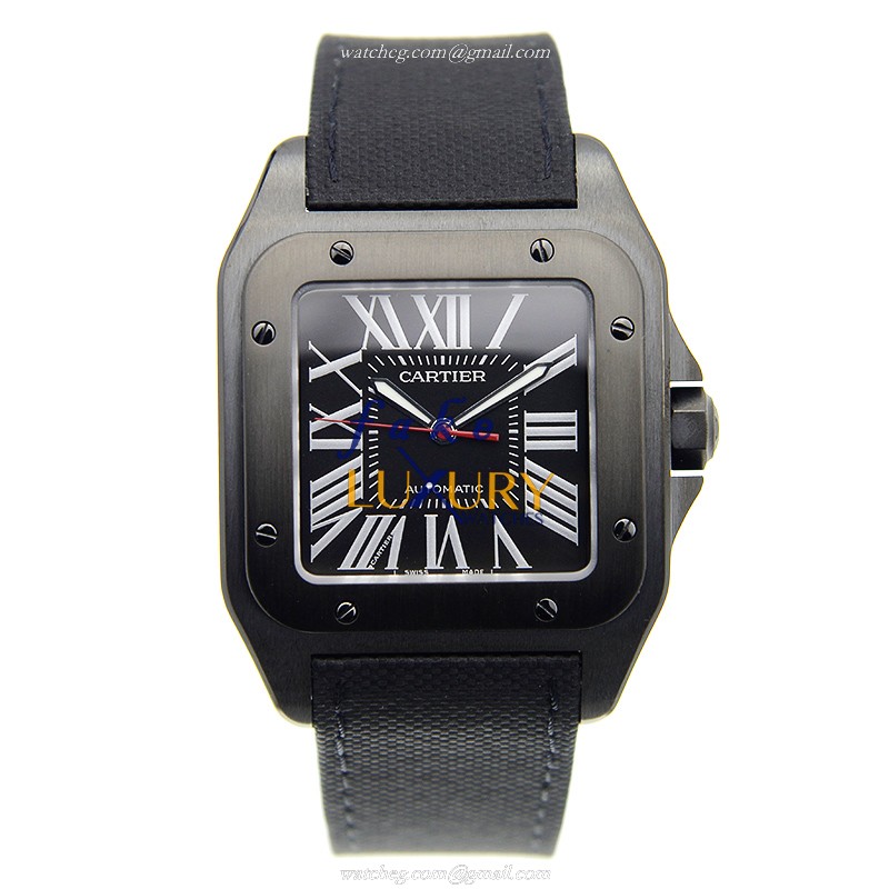 Cartier WSSA0006 Santos Replica Watch Black Dial Steel Case Automatic Cowhide Strap - Image 2