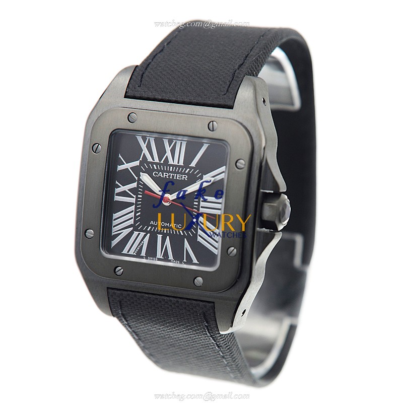 Cartier WSSA0006 Santos Replica Watch Black Dial Steel Case Automatic Cowhide Strap - Image 3