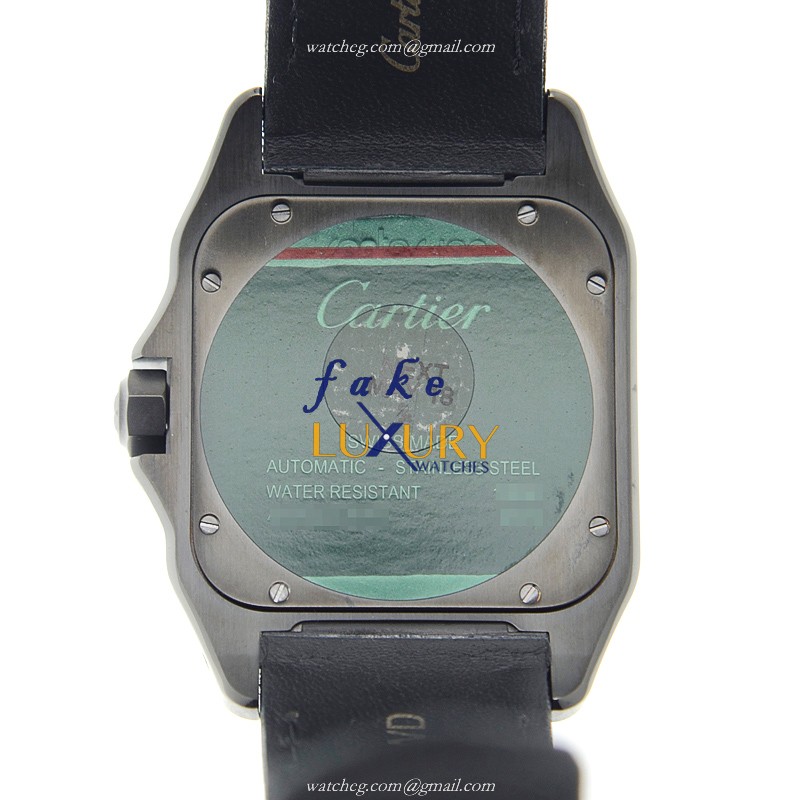 Cartier WSSA0006 Santos Replica Watch Black Dial Steel Case Automatic Cowhide Strap - Image 4