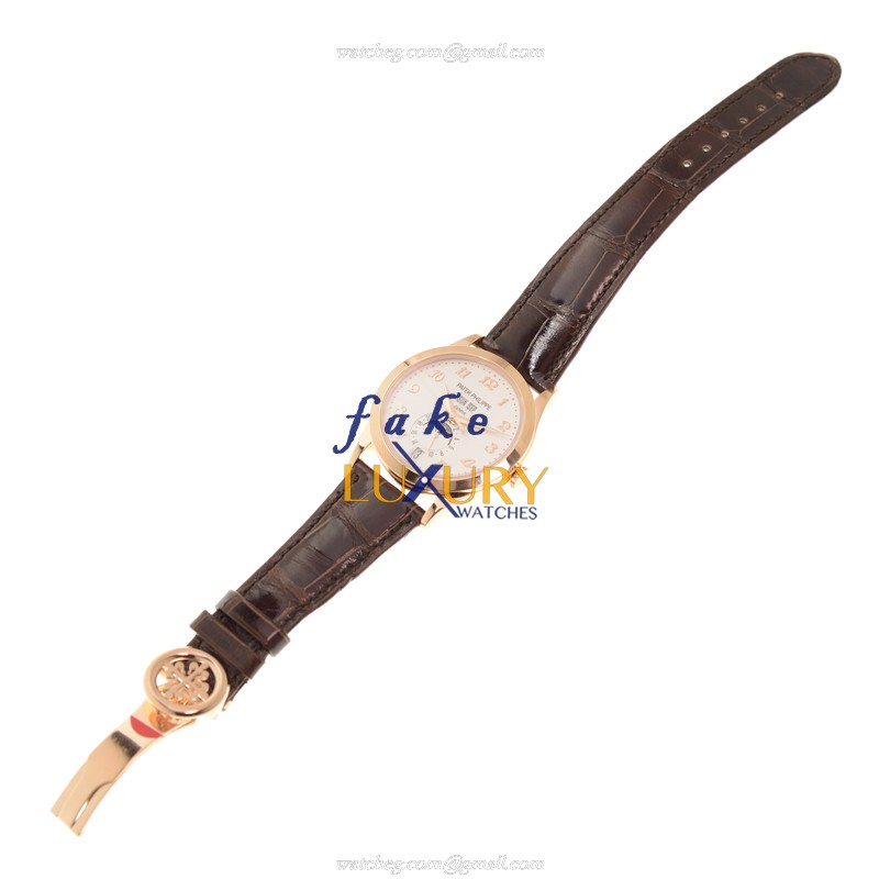Patek Philippe 5396R-012 COMPLICATIONS Replica Watch, 18kt Rose Gold, Silvery Dial, Brown Alligator - Image 2