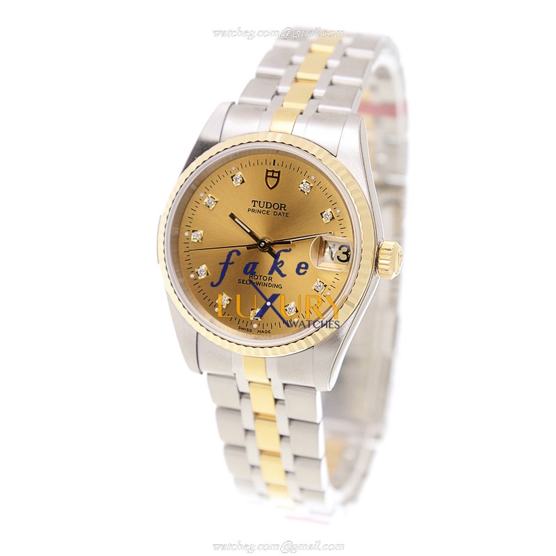 Tudor 72033-62453A-10DI-CH GLAMOUR DATE Auto Gold & Steel Watch, 32mm, Sapphire, Silver & Gold - Image 3