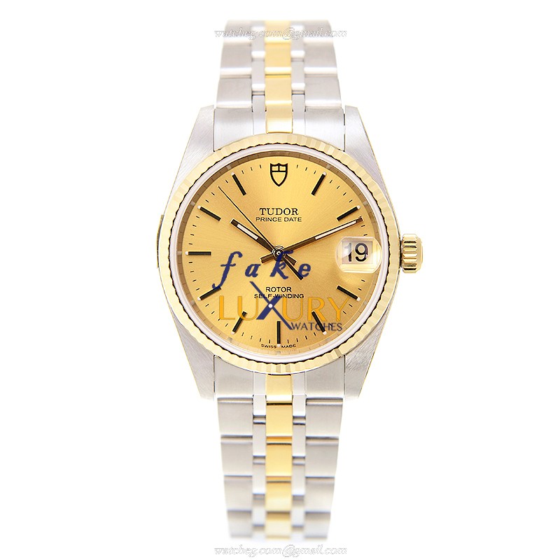 Tudor 72033-62453A-CH Glamour Date Replica Watch, Gold Dial, Gold & Steel Case, Automatic - Image 2