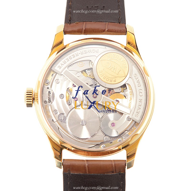 IWC Portuguese IW502213 Manual Wind 18kt Rose Gold White Dial Brown Alligator Replica Watch - Image 3