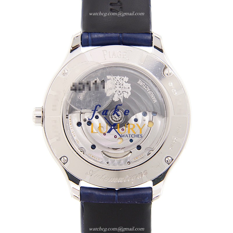 Piaget G0A0111 Replica Watch Automatic White Dial 18kt White Gold Diamond Blue Alligator Strap - Image 3