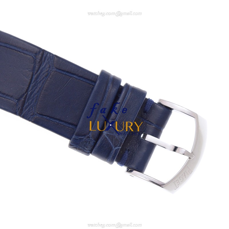 Piaget G0A0111 Replica Watch Automatic White Dial 18kt White Gold Diamond Blue Alligator Strap - Image 4