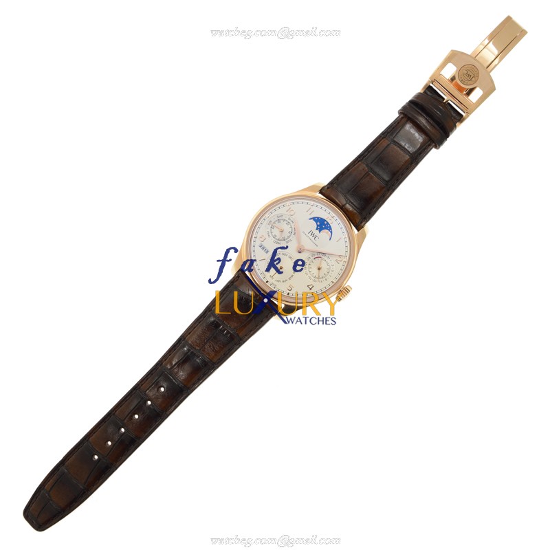 IWC Portuguese IW503302 - Replica Watch - Automatic - 18kt Rose Gold - White Dial - Alligator Strap - Image 2