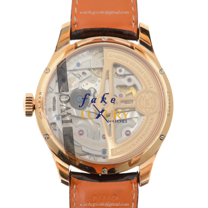 IWC Portuguese IW503302 - Replica Watch - Automatic - 18kt Rose Gold - White Dial - Alligator Strap - Image 3