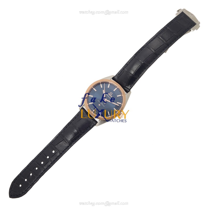 Omega Constellation 130.23.39.21.03.001 Replica Watch, Blue Dial, 18kt Rose Gold & Steel, Alligator - Image 2
