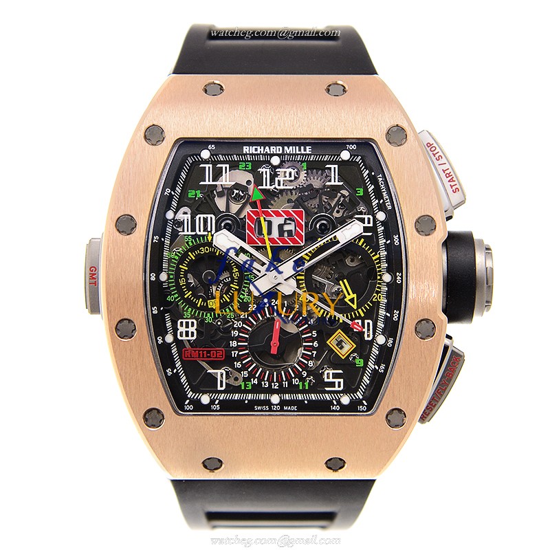 Richard Mille RM11-02 Automatic 18kt Rose Gold Black Dial Rubber Replica Watch - Image 2
