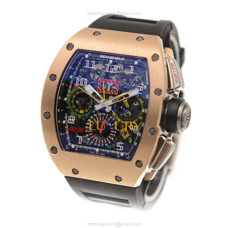 Richard Mille RM11-02 Automatic 18kt Rose Gold Black Dial Rubber Replica Watch - Image 3