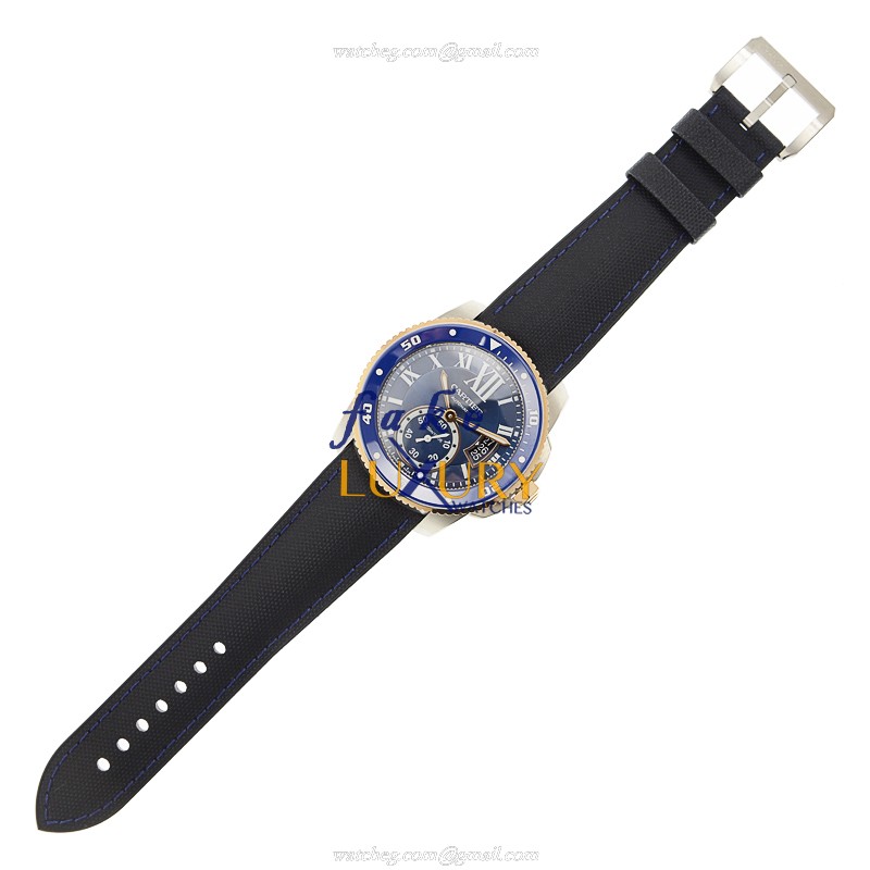 Cartier W2CA0008 CALIBRE DE CARTIER Automatic 18kt Rose Gold & Steel Replica Watch, Blue Dial & - Image 2