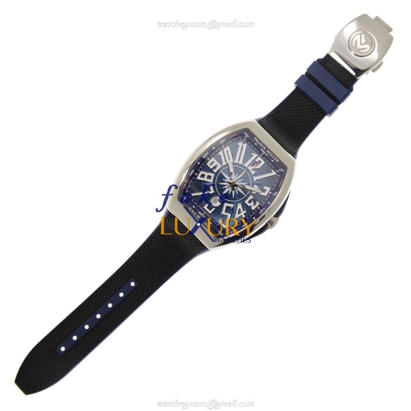 Franck Muller V 45 SC DT YACHTING AC.BL Replica Watch Automatic Blue Dial Steel Case Rubber Strap - Image 2