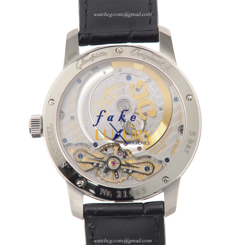 Glashutte 1-90-02-42-32-05 PANO Replica Watch, Automatic, Silver Dial, Steel Case, Black Alligator - Image 3