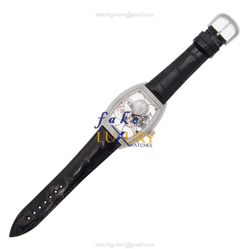 8880 B S6 SQT D AC - Franck Muller Replica Watch Automatic Transparent Skull Dial Black Alligator - Image 2