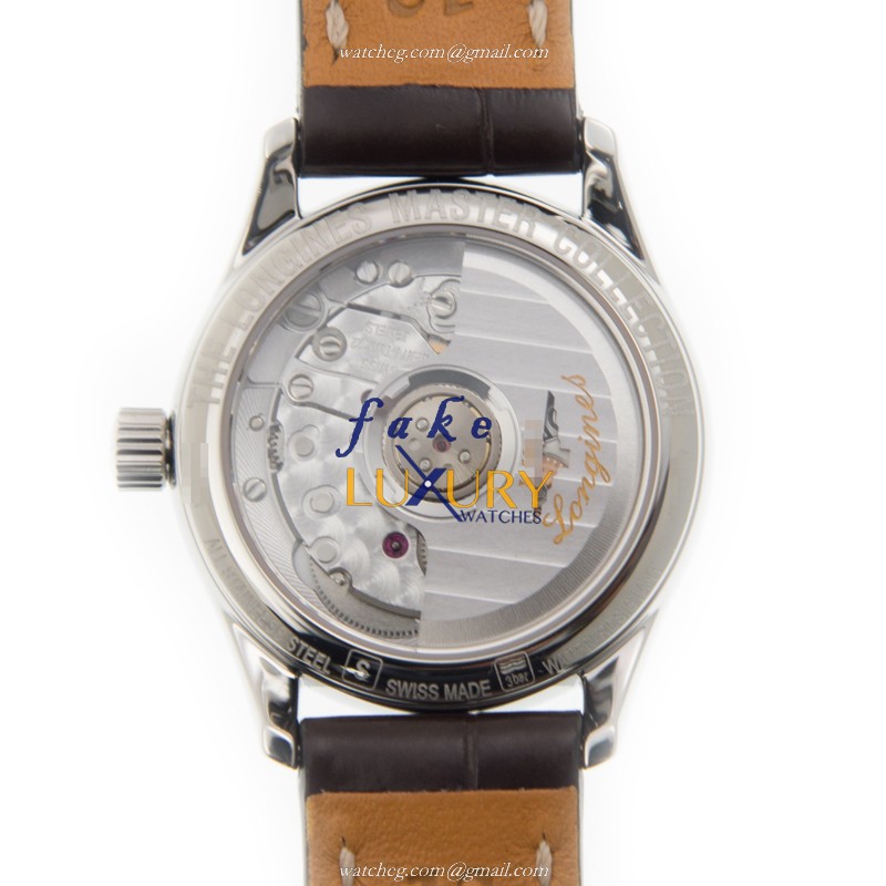 Longines Master L2.128.4.77.3 Automatic Stainless Steel Gold Dial Brown Alligator Strap Replica - Image 3