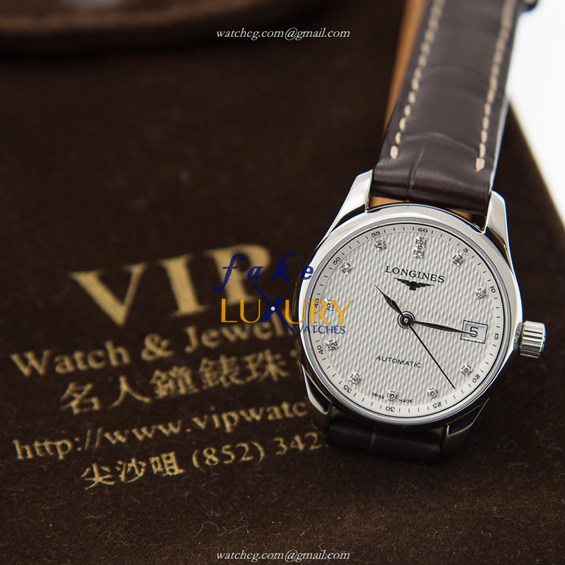 Longines Master L2.128.4.77.3 Automatic Stainless Steel Gold Dial Brown Alligator Strap Replica - Image 5